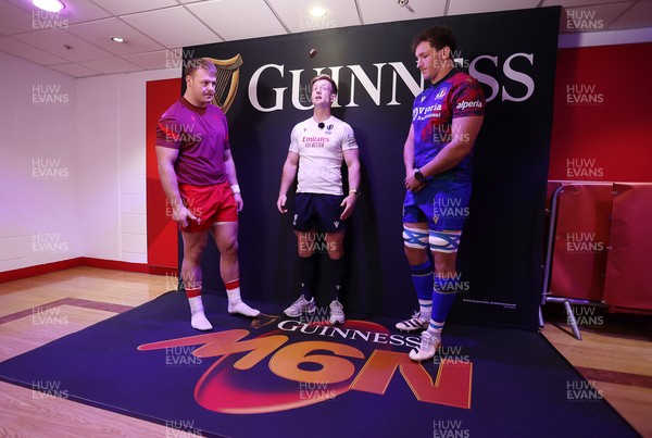 140326 - Wales v Italy - Guinness Six Nations Championship - Referee Christophe Ridley with captains Dewi Lake of Wales and Michele Lamaro of Italy during the coin toss