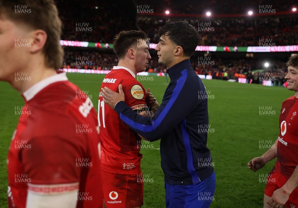 140326 - Wales v Italy - Guinness Six Nations Championship - Josh Adams of Wales shakes hands with the opposition