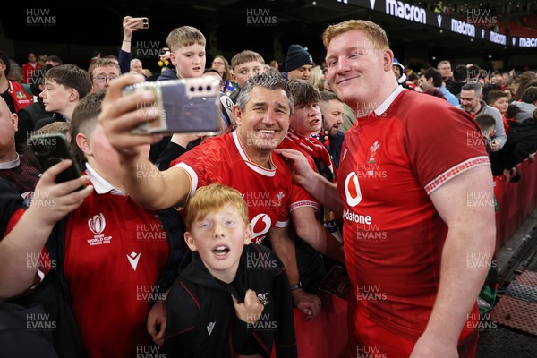 140326 - Wales v Italy - Guinness Six Nations Championship - Rhys Carre of Wales with fans