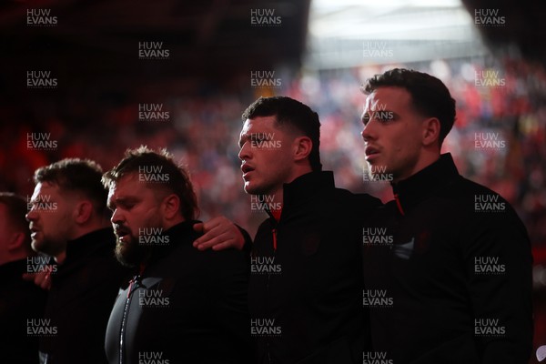 140326 - Wales v Italy - Guinness Six Nations Championship - James Botham of Wales sings the anthem