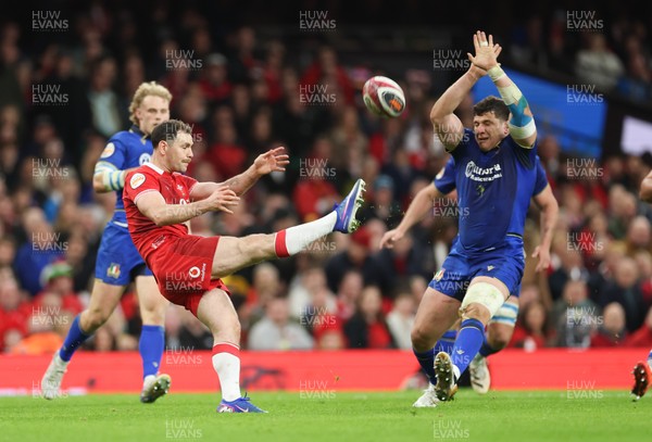 140326 - Wales v Italy, Guinness Six Nations 2026 - Tomos Williams of Wales kicks clear