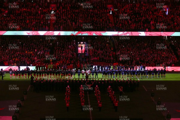 140326 - Wales v Italy - Guinness Six Nations - Teams lineup for the anthems