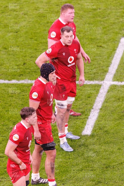140326 - Wales v Italy - Guinness Six Nations - Rhys Carre, Ben Carter, Dafydd Jenkins and Alex Mann of Wales