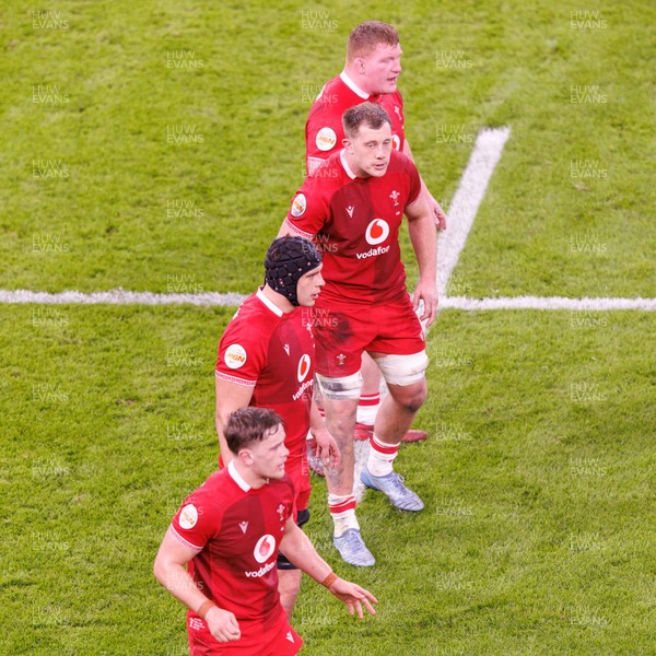140326 - Wales v Italy - Guinness Six Nations - Rhys Carre, Ben Carter, Dafydd Jenkins and Alex Mann of Wales