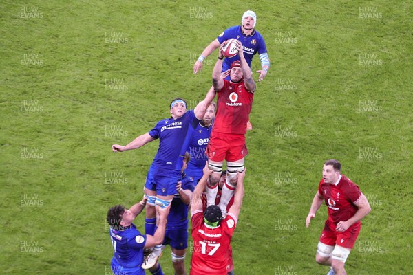 140326 - Wales v Italy - Guinness Six Nations - James Botham of Wales wins a lineout