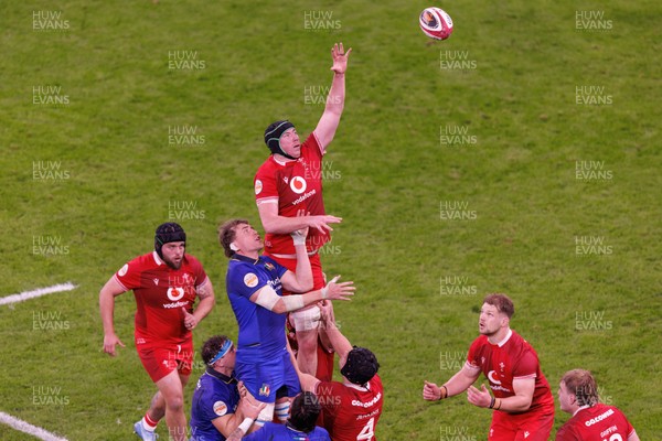 140326 - Wales v Italy - Guinness Six Nations - Adam Beard of Wales goes up for a lineout