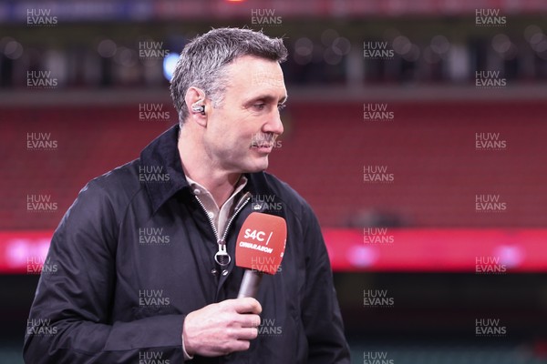 140326 - Wales v Italy - Guinness Six Nations - Former Wales fly-half Stephen Jones on pundit duty with S4C