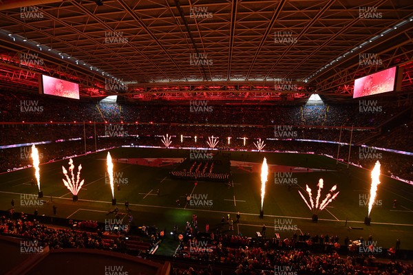 140326 - Wales v Italy - Guinness Men's Six Nations - Flame show before the match