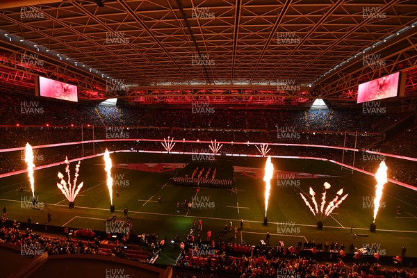 140326 - Wales v Italy - Guinness Men's Six Nations - Flame show before the match