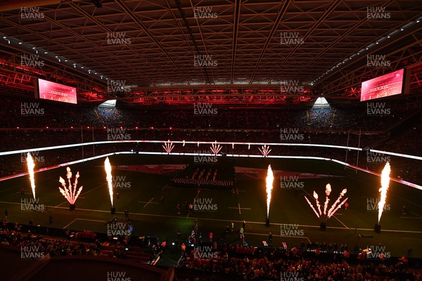 140326 - Wales v Italy - Guinness Men's Six Nations - Flame show before the match