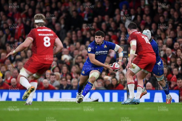 140326 - Wales v Italy - Guinness Men's Six Nations - Giacomo Nicotera of Italy is challenged by Ryan Elias of Wales