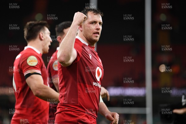 140326 - Wales v Italy - Guinness Men's Six Nations - Ryan Elias of Wales celebrates the win at full time