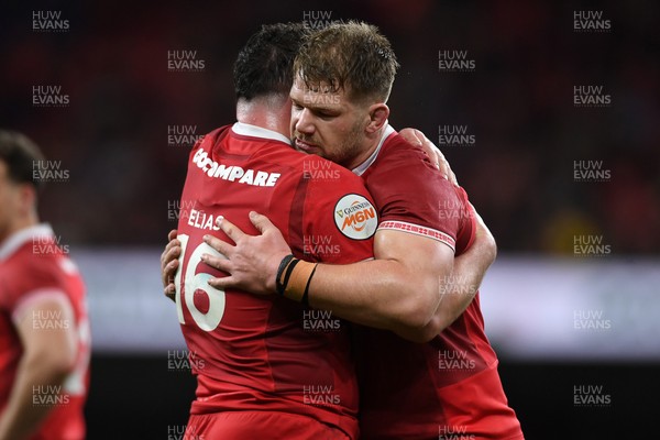 140326 - Wales v Italy - Guinness Men's Six Nations - Olly Cracknell of Wales with Ryan Elias of Wales at full time