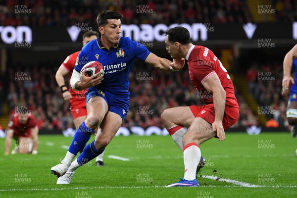 140326 - Wales v Italy - Guinness Men's Six Nations - Tomos Williams of Wales is challenged by Alessandro Fusco of Italy