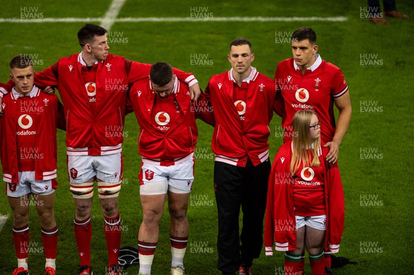 160324 - Wales v Italy - Guinness Six Nations - Wales Players line up for the anthems 