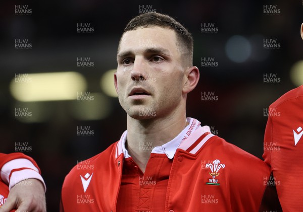 160324 - Wales v Italy - Guinness 6 Nations 2024 - George North of Wales during the anthem