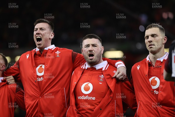 160324 - Wales v Italy - Guinness 6 Nations 2024 - Gareth Thomas of Wales sings the anthem