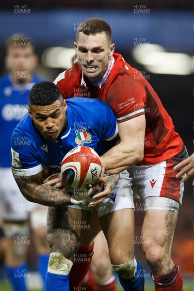 160324 - Wales v Italy - Guinness Six Nations - Monty Ioane of Italy is tackled by George North of Wales
