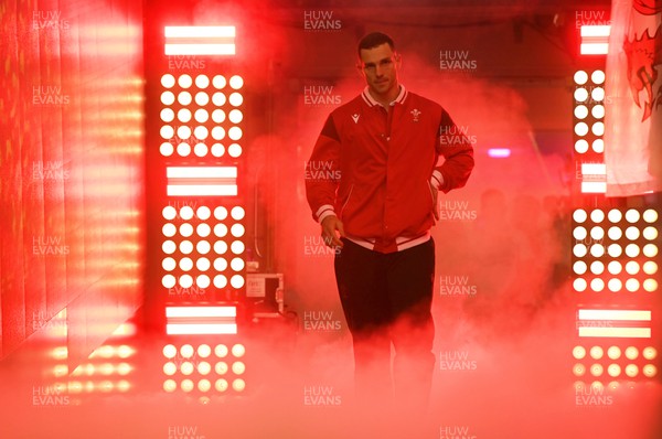 160324 - Wales v Italy - Guinness Six Nations - George North of Wales  leads out their side for the national anthems