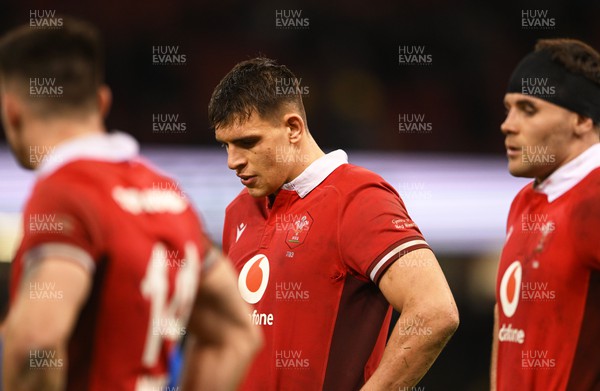 160324 - Wales v Italy - Guinness Six Nations - Dafydd Jenkins of Wales cuts a dejected figure after the match