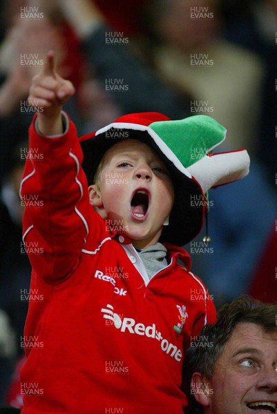 161002 - Wales v Italy - UEFA European Championship Qualifying -  Young Wales fan celebrates win