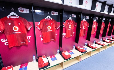 170526 - Wales v Italy, 2026 Guinness Women’s 6 Nations - Wales match jerseys hang in the changing room ahead of the match