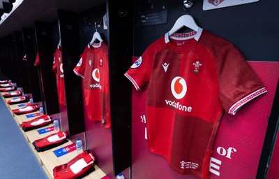 170526 - Wales v Italy, 2026 Guinness Women’s 6 Nations - Wales match jerseys hang in the changing room ahead of the match