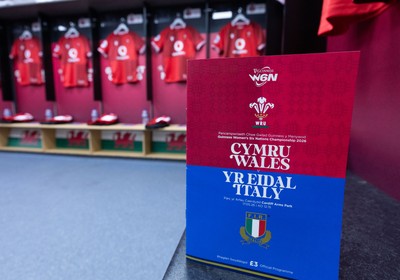 170526 - Wales v Italy, 2026 Guinness Women’s 6 Nations - Wales match jerseys hang in the changing room ahead of the match