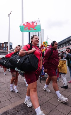 170526 - Wales v Italy, 2026 Guinness Women’s 6 Nations - Maisie Davies of Wales and Sisilia Tuipulotu of Wales arrive at the stadium