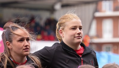 170526 - Wales v Italy, 2026 Guinness Women’s 6 Nations - Bethan Lewis of Wales lines up for the anthems ahead of the match