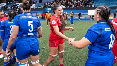 170526 - Wales v Italy, 2026 Guinness Women’s 6 Nations - Jorja Aiono of Wales congratulates Gaia Dosi of Italy at the end of the match