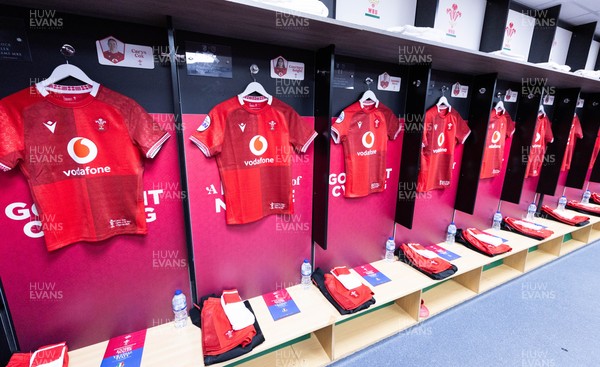 170526 - Wales v Italy, 2026 Guinness Women’s 6 Nations - Wales match jerseys hang in the changing room ahead of the match