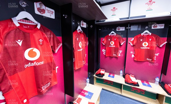 170526 - Wales v Italy, 2026 Guinness Women’s 6 Nations - Wales match jerseys hang in the changing room ahead of the match