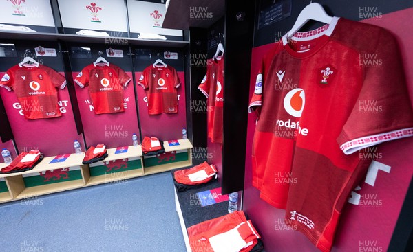 170526 - Wales v Italy, 2026 Guinness Women’s 6 Nations - Wales match jerseys hang in the changing room ahead of the match
