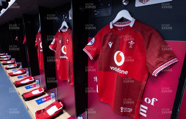 170526 - Wales v Italy, 2026 Guinness Women’s 6 Nations - Wales match jerseys hang in the changing room ahead of the match