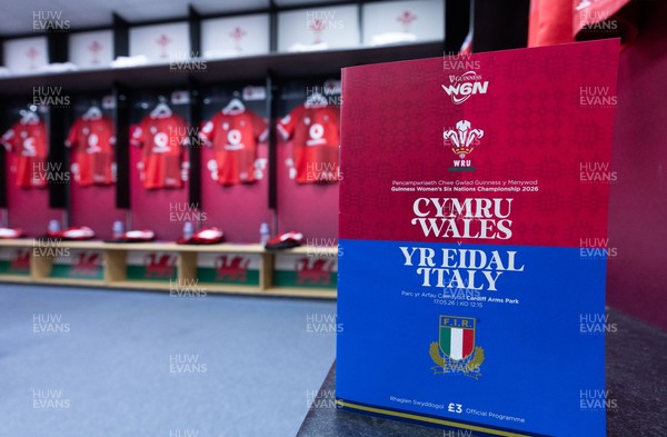 170526 - Wales v Italy, 2026 Guinness Women’s 6 Nations - Wales match jerseys hang in the changing room ahead of the match