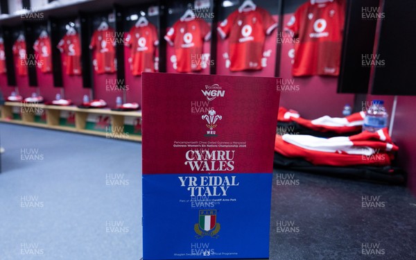 170526 - Wales v Italy, 2026 Guinness Women’s 6 Nations - Wales match jerseys hang in the changing room ahead of the match