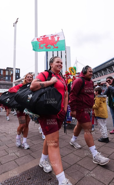 170526 - Wales v Italy, 2026 Guinness Women’s 6 Nations - Maisie Davies of Wales and Sisilia Tuipulotu of Wales arrive at the stadium