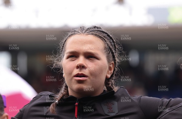 170526 - Wales v Italy, 2026 Guinness Women’s 6 Nations - Maisie Davies of Wales during the anthems