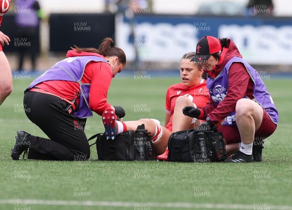170526 - Wales v Italy, 2026 Guinness Women’s 6 Nations - Elin Drake and Dr Gwennan Williams, team doctor treat Natalia John of Wales