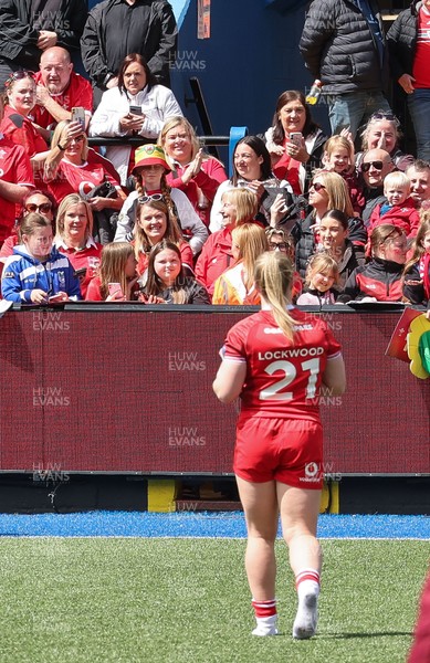 170526 - Wales v Italy, 2026 Guinness Women’s 6 Nations - Seren Lockwood of Wales goes to meet fans at the end of the match