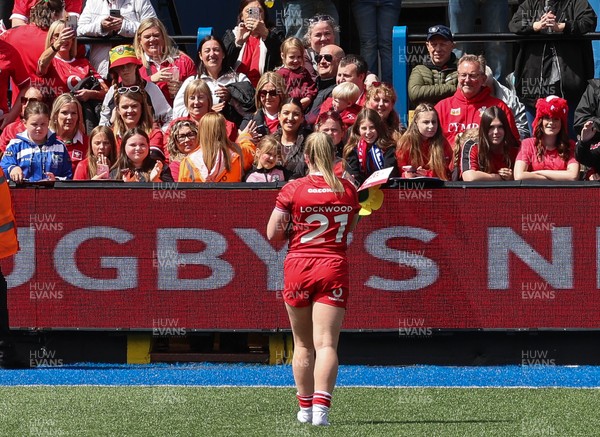 170526 - Wales v Italy, 2026 Guinness Women’s 6 Nations - Seren Lockwood of Wales goes to meet fans at the end of the match