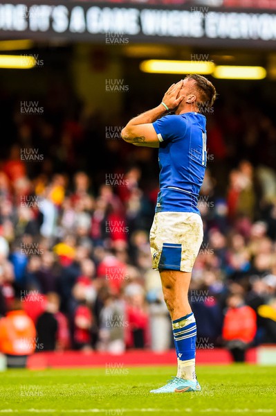 190322  - Wales v Italy - Guinness Six Nations  - Edoardo Padovani of Italy reacts at the end of the game 