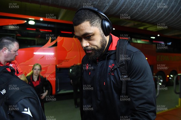 190322 - Wales v Italy - Guinness Six Nations - Taulupe Faletau of Wales arrives