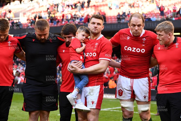 190322 - Wales v Italy - Guinness Six Nations - Dan Biggar of Wales with son James and Alun Wyn Jones after the game