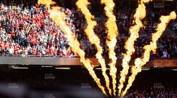 190322 Wales v Italy, Guinness Six Nations 2022 - Pyrotechnics in the build up to the start of the match