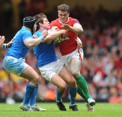 20.03.10 - Wales v Italy - RBS Six Nations 2010 - Jamie Roberts of Wales is tackled by Gonzalo Garcia of Italy. 