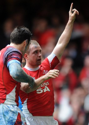 20.03.10 - Wales v Italy - RBS Six Nations 2010 - Shane Williams of Wales celebrates his try. 