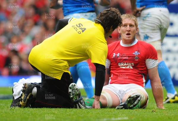 20.03.10 - Six Nations Rugby, Wales v Italy Wales' Bradley Davies gets treatment on the pitch 