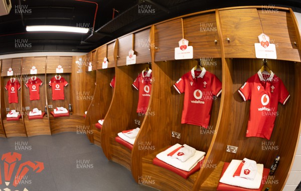 270424 - Wales v Italy, Guinness Women’s 6 Nations -  The Wales team changing room with match kit ahead of the match